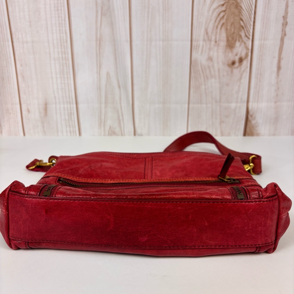 Fossil 2-Pc Set Leather Crossbody Purse Leather Organizer Clutch Wallet Red - Picture 8 of 15